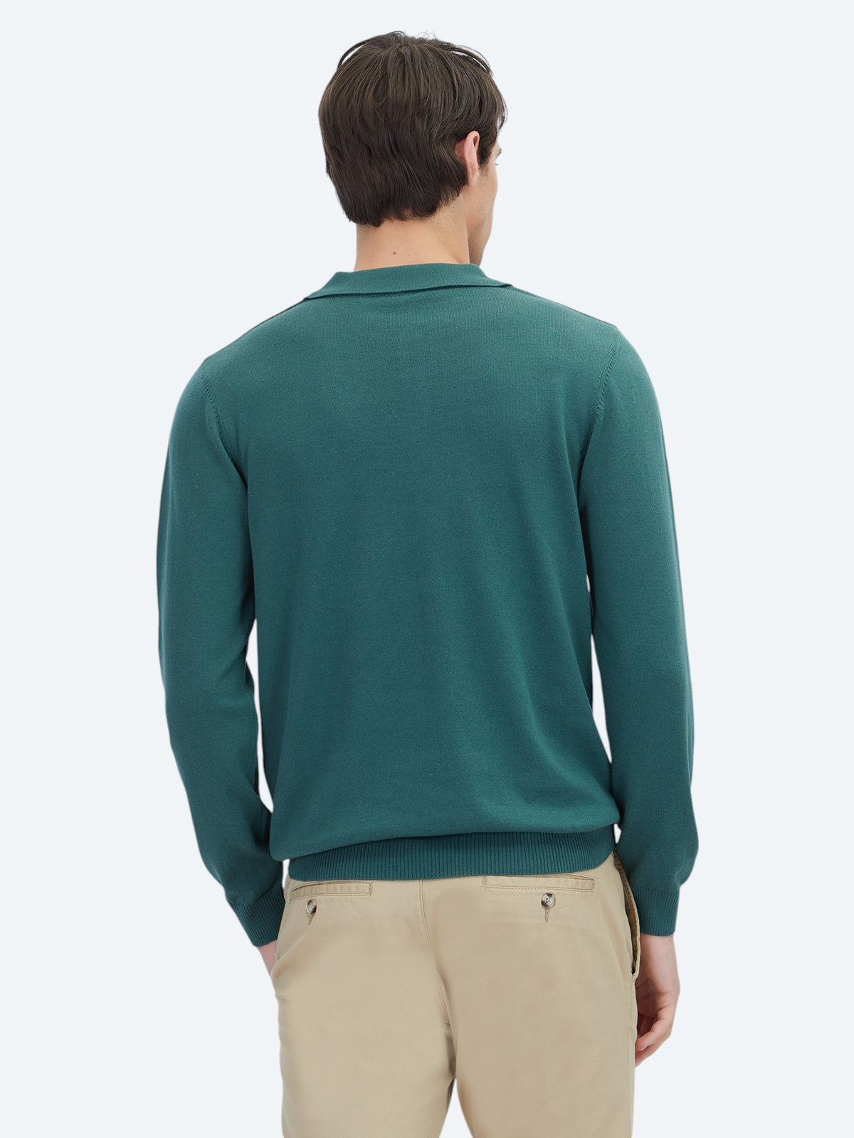 Mint Polo Yaka Düz Örgü Pamuk Karışımlı Triko Kazak