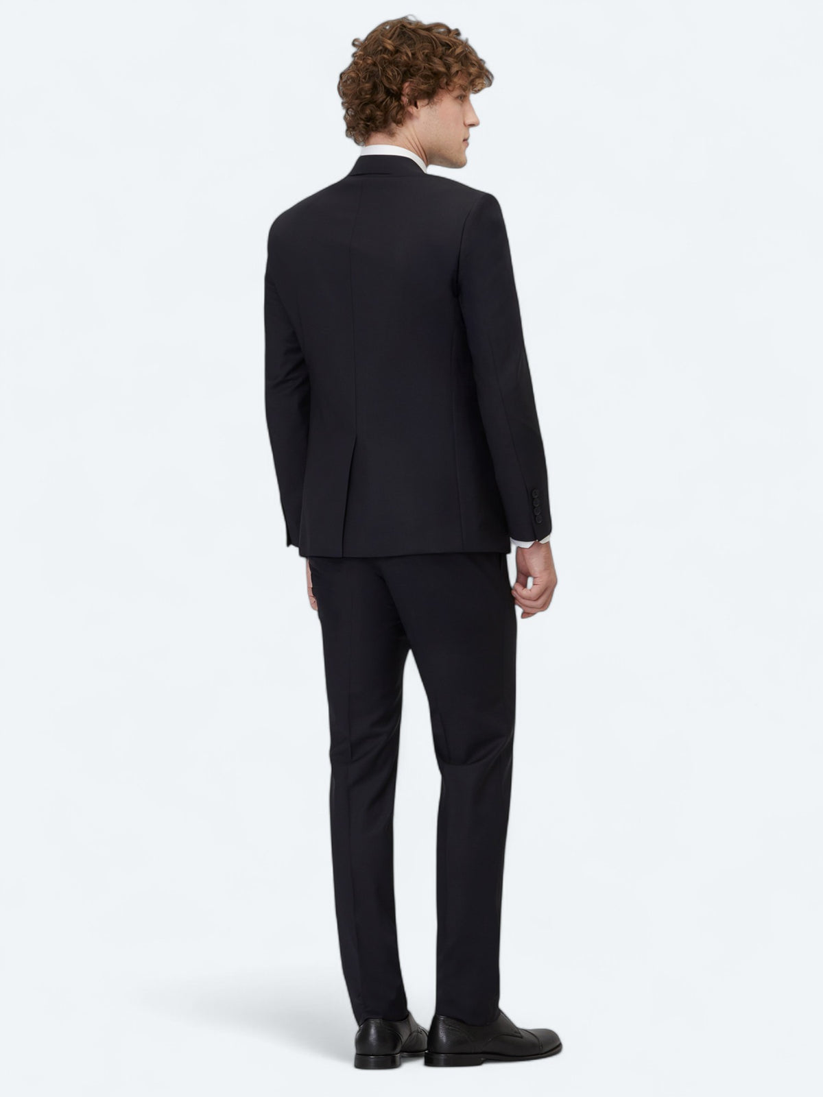 Lacivert Düz Slim Fit Yün Karışımlı Takım Elbise