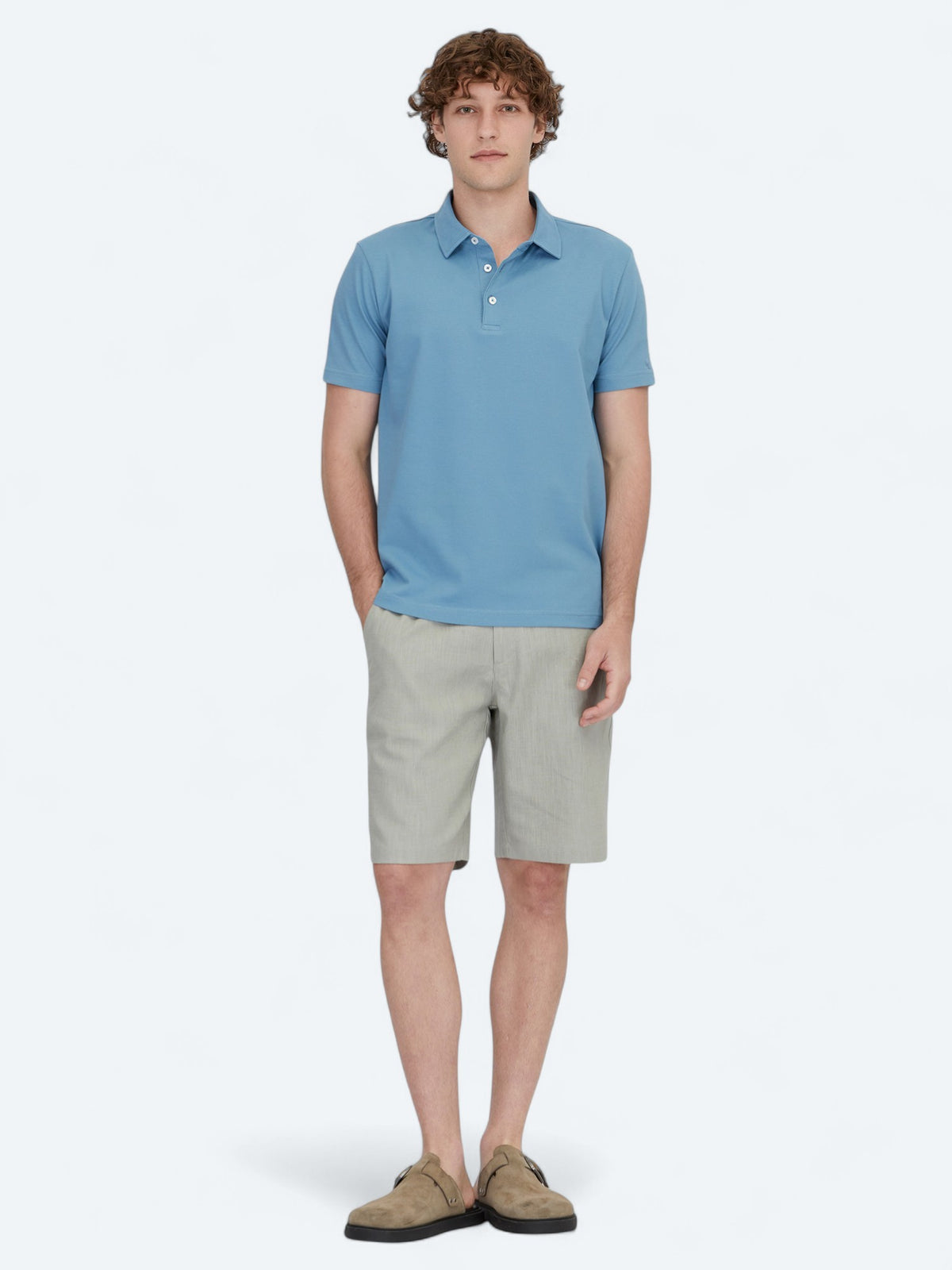 Mavi Polo Yaka Pamuk Karışımlı T-Shirt