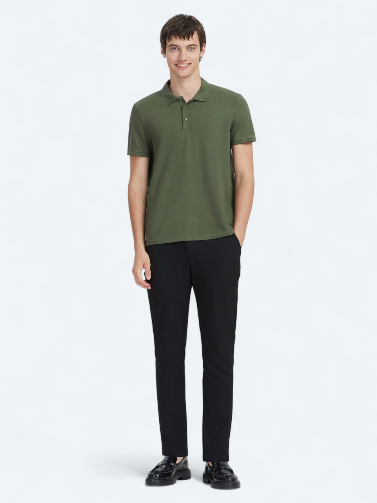 Haki Düz Polo Yaka %100 Pamuk T-Shirt
