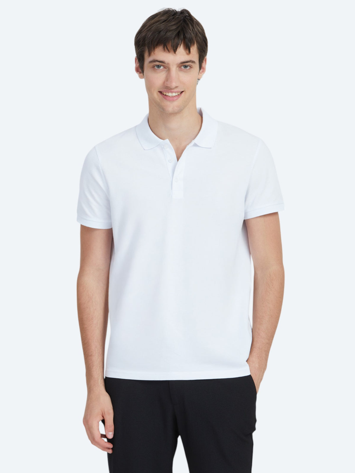 Beyaz Düz Polo Yaka %100 Pamuk T-Shirt