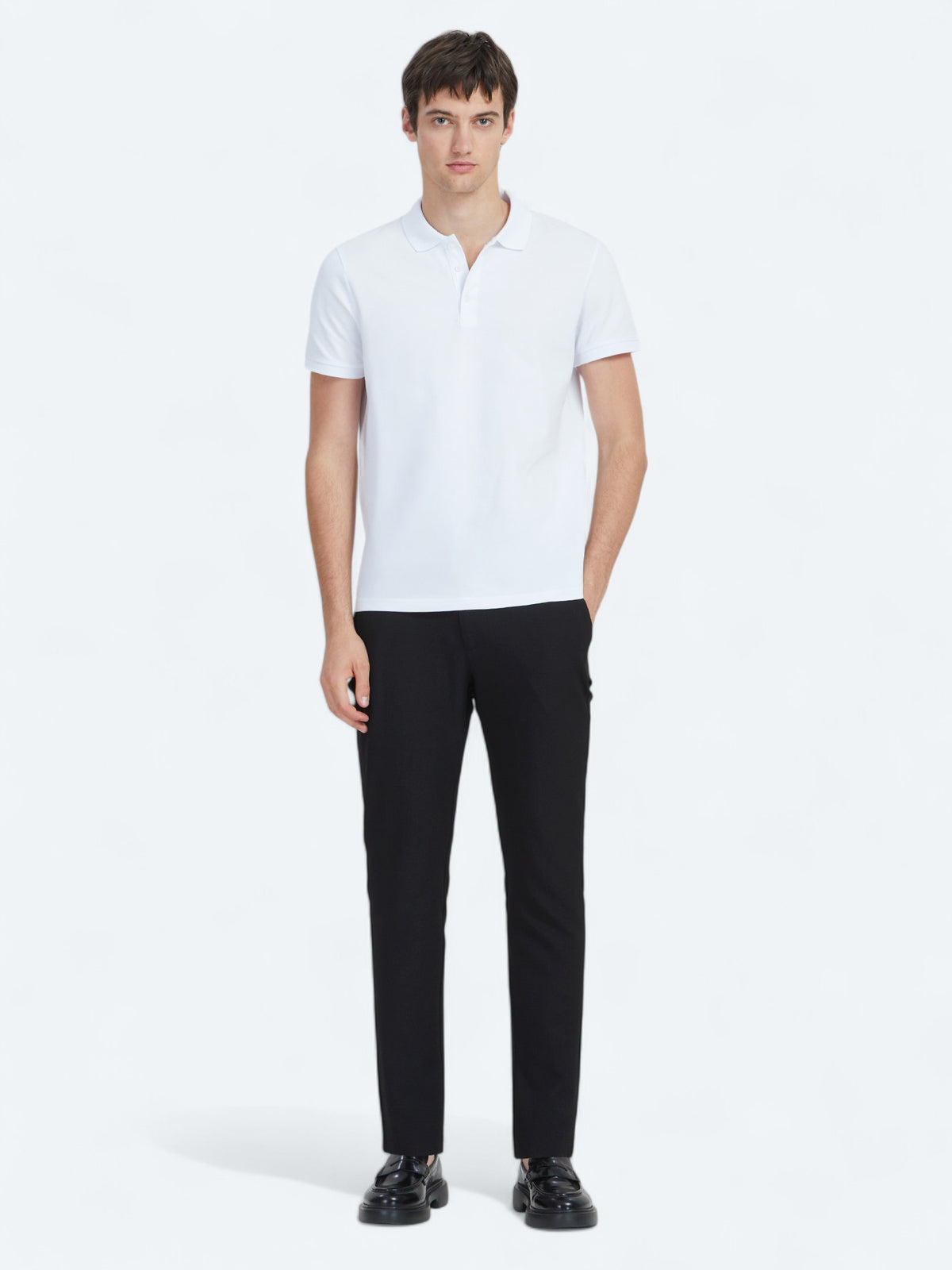 Beyaz Düz Polo Yaka %100 Pamuk T-Shirt