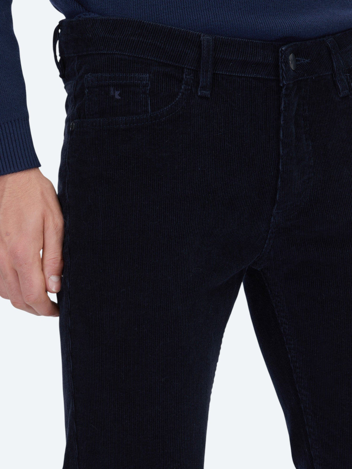 Lacivert Fitilli Dokuma Slim Fit Kadife Casual Pamuk Karışımlı Pantolon