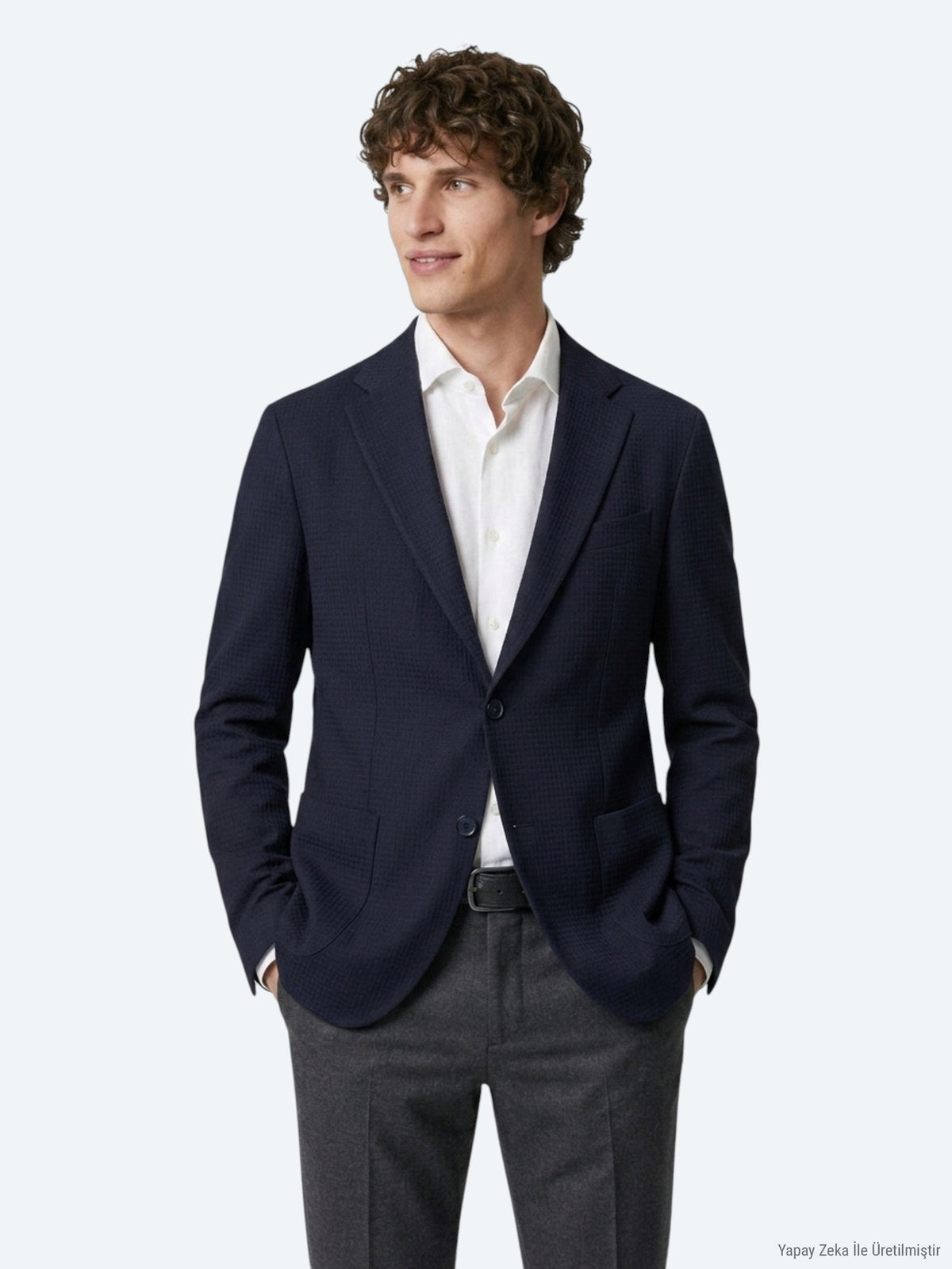 Lacivert Çizgili Comfort Fit Ceket
