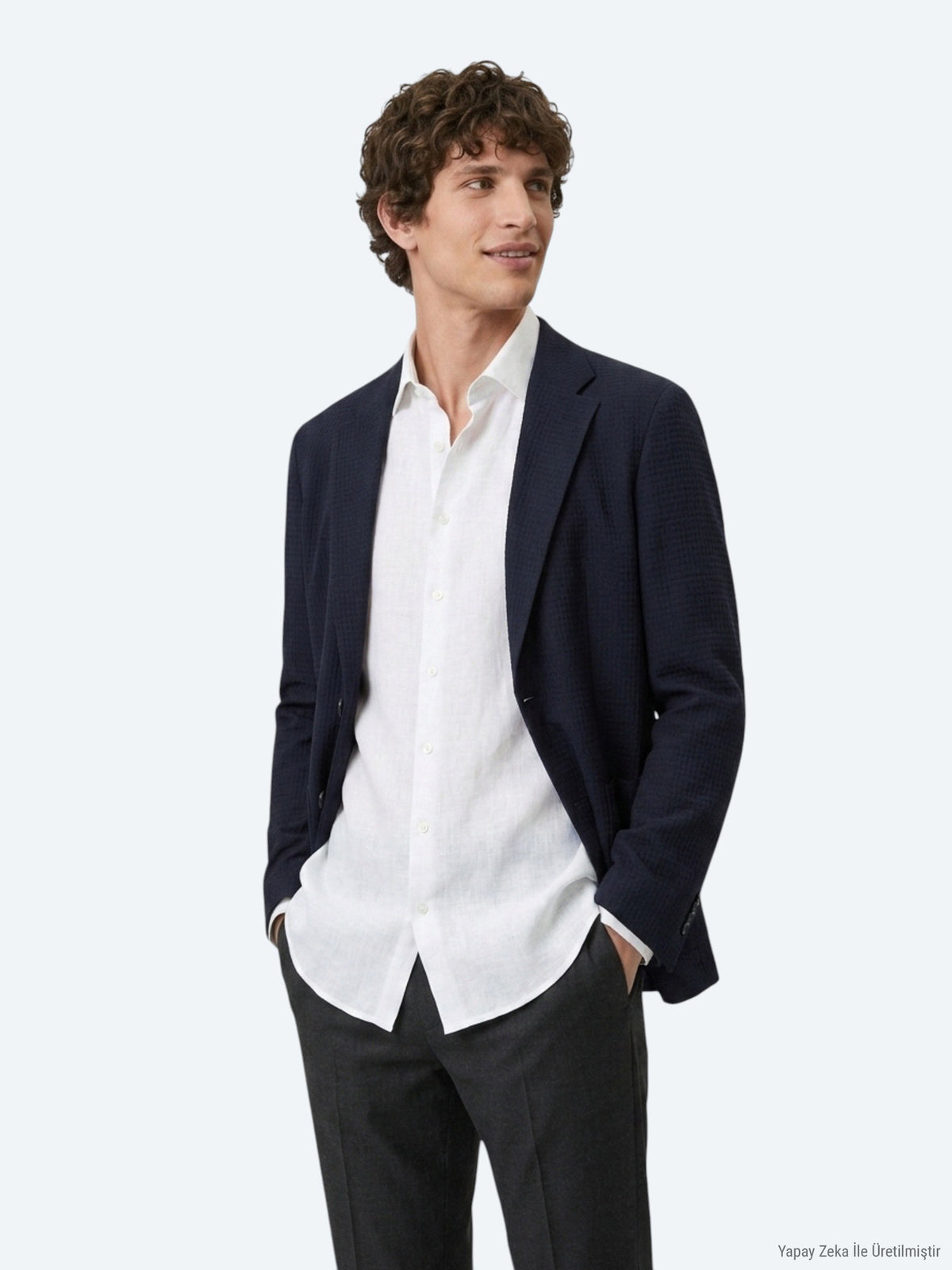 Lacivert Çizgili Comfort Fit Ceket