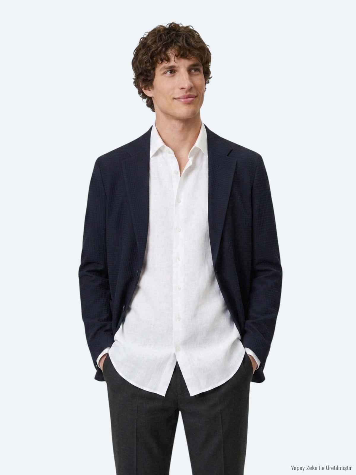Lacivert Çizgili Comfort Fit Ceket