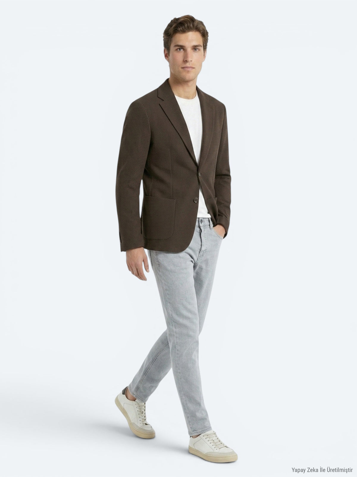 Kahverengi Çizgili Comfort Fit Ceket