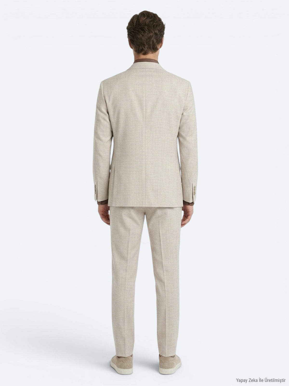 Bej Desenli Modern Fit Yün Karışımlı Takım Elbise