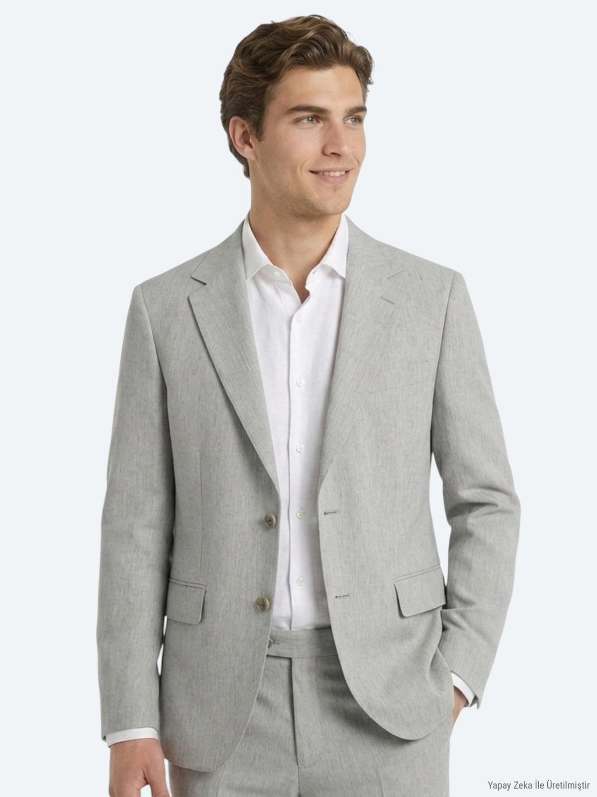 Mavi Desenli Modern Fit Çevre Dostu Keten Karışımlı Takım Elbise