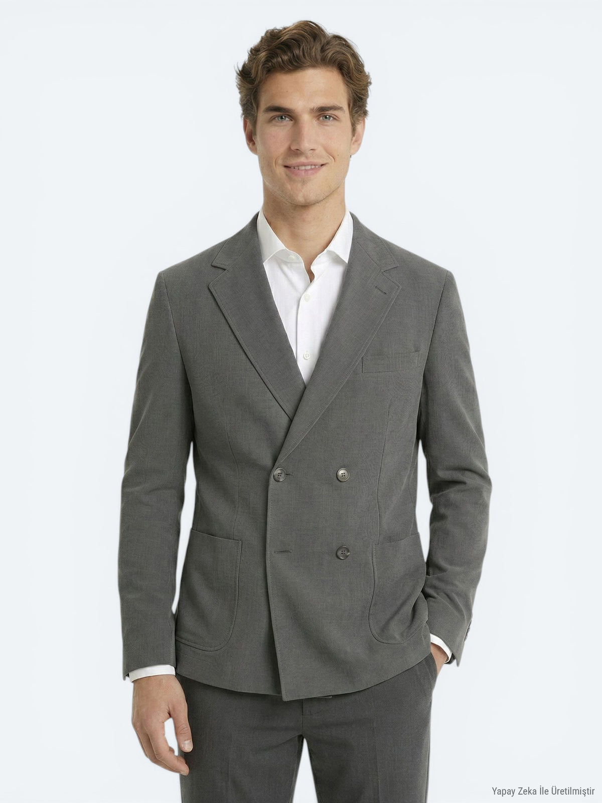 Haki Çizgili Modern Fit Takım Elbise