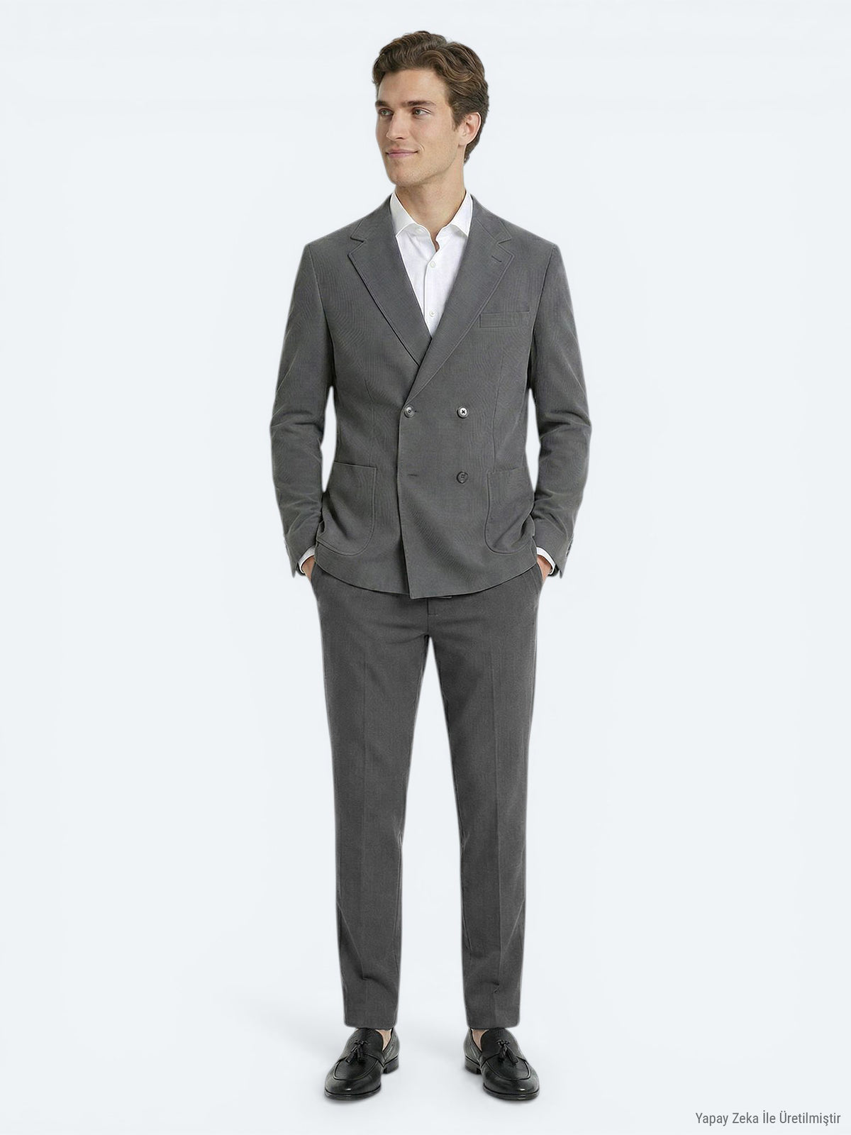 Haki Çizgili Modern Fit Takım Elbise