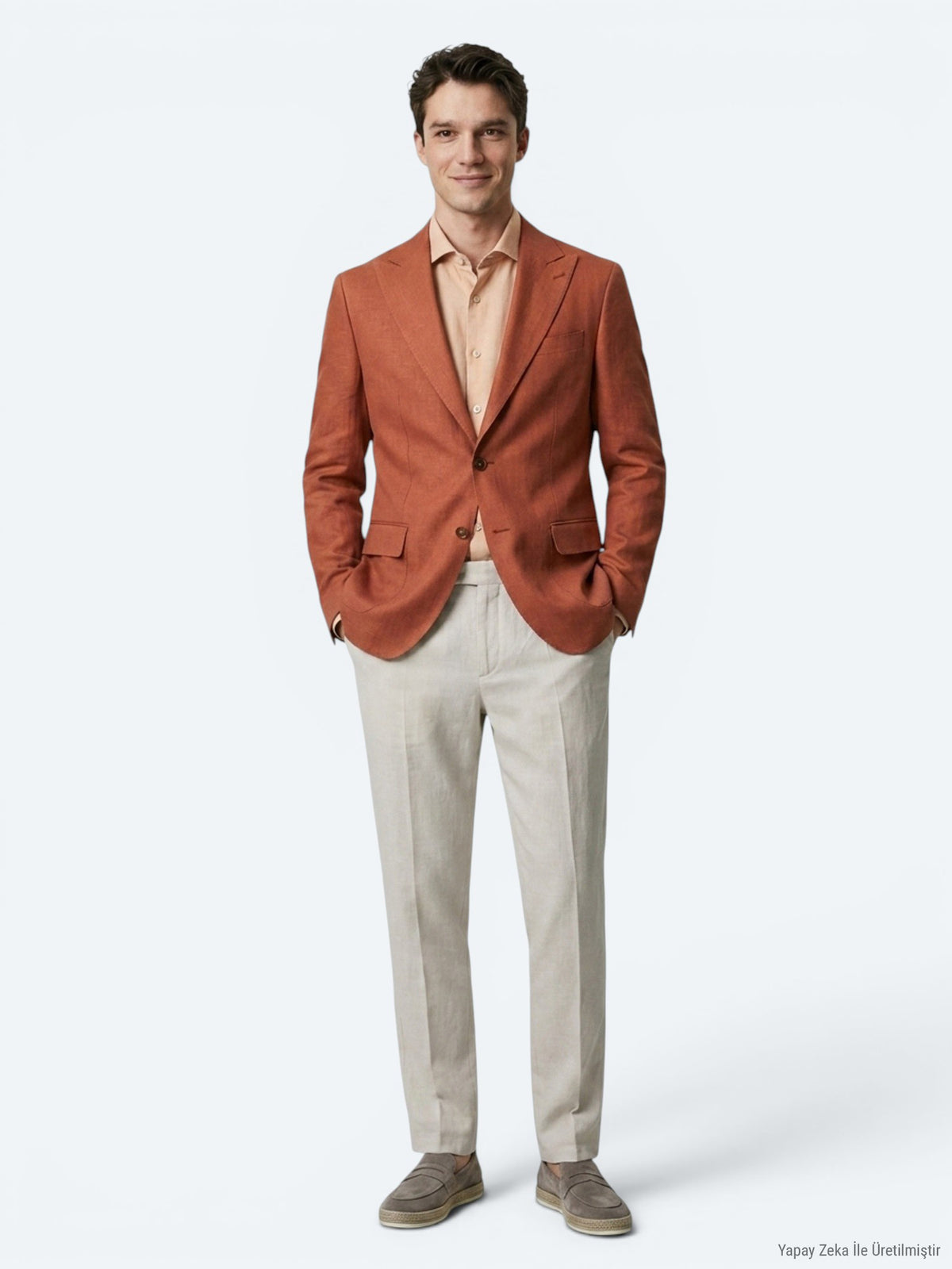 Kiremit Düz Modern Fit %100 Keten Ceket