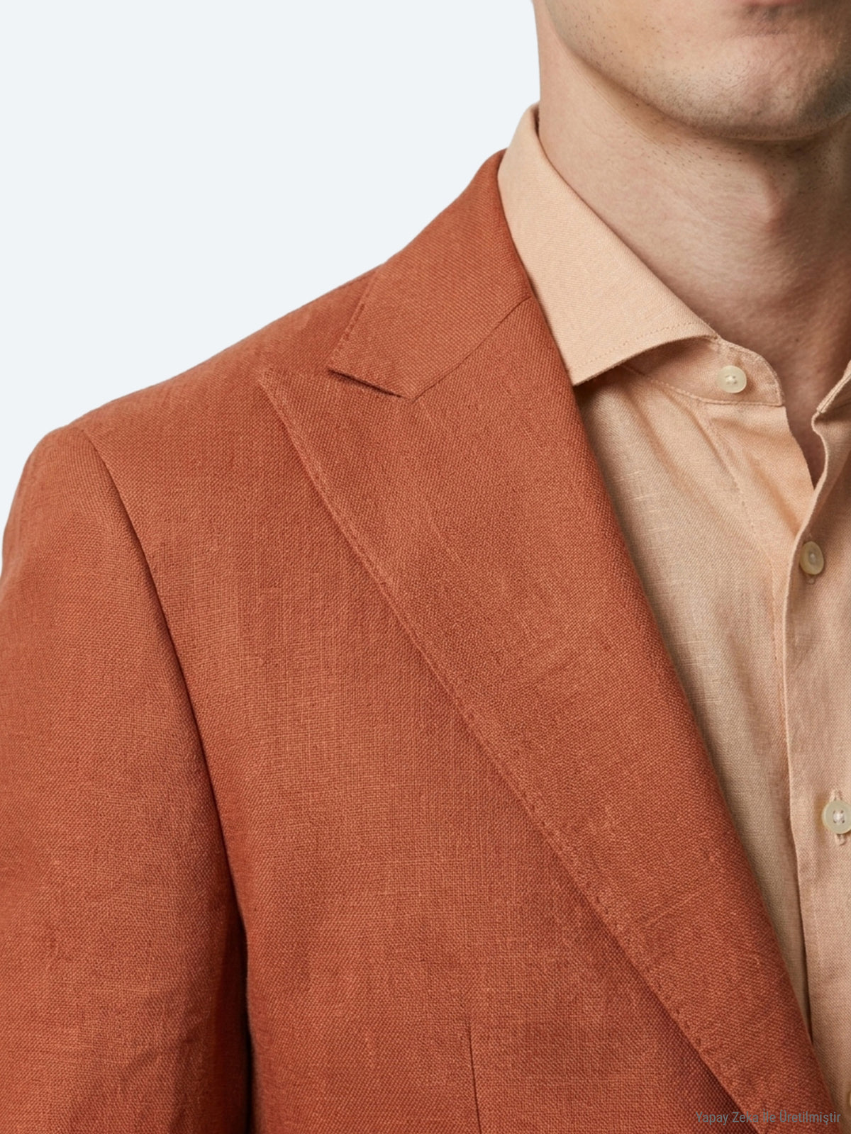 Kiremit Düz Modern Fit %100 Keten Ceket