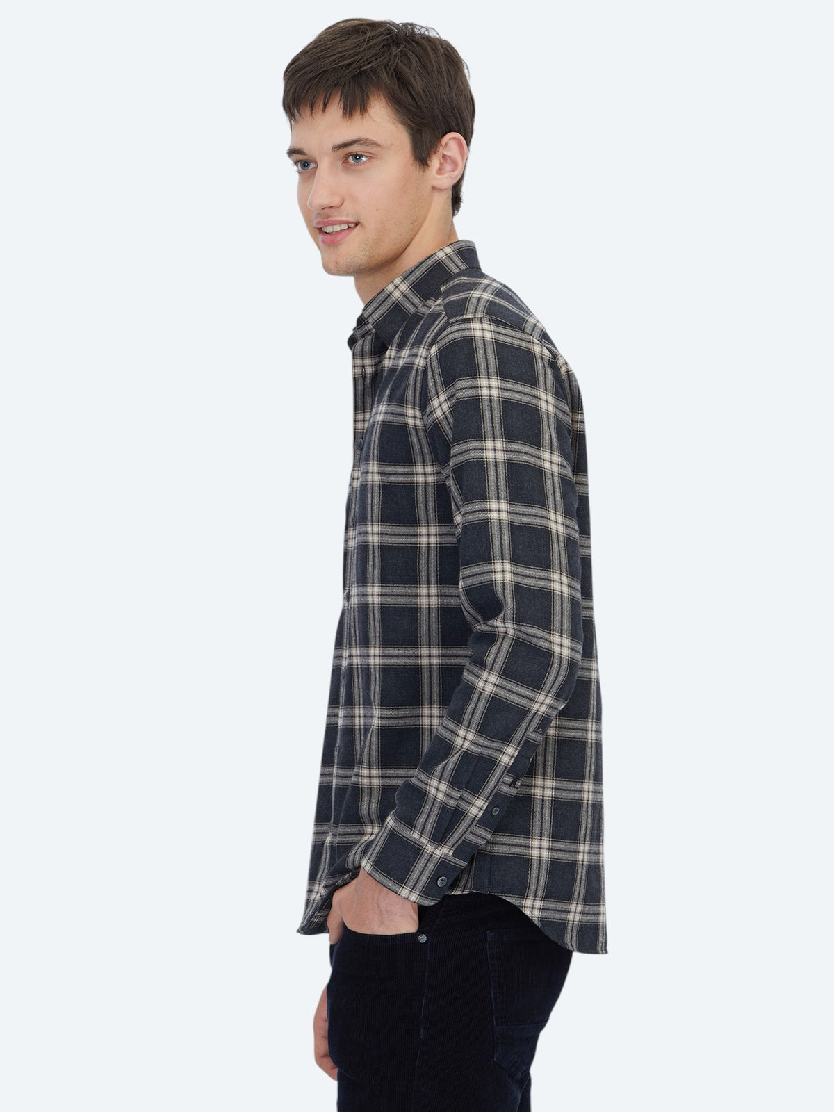 Antrasit Regular Fit Uzun Dokuma Casual Pamuk Karışımlı Gömlek