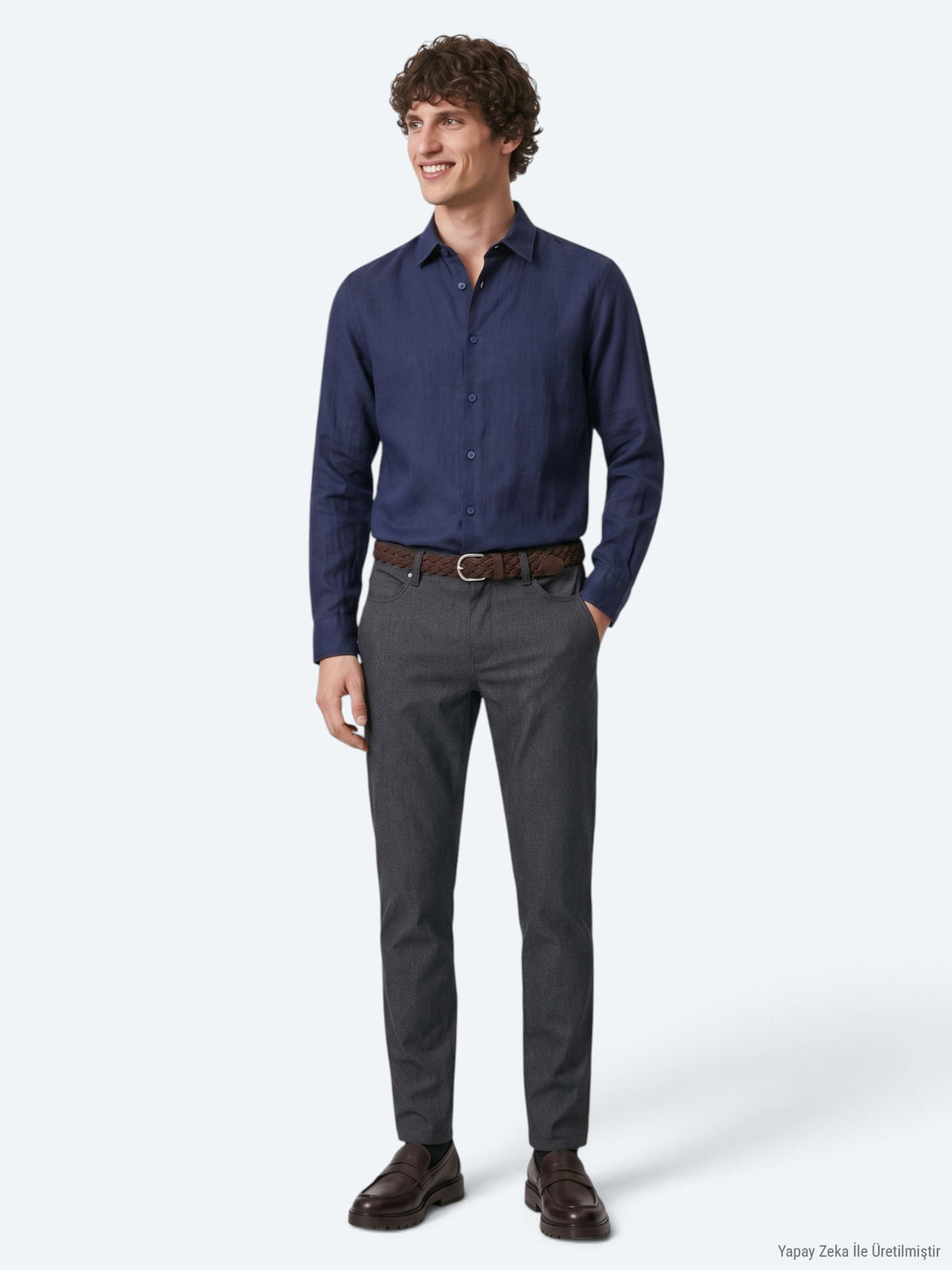 Lacivert Regular Fit Uzun Dokuma Casual Gömlek