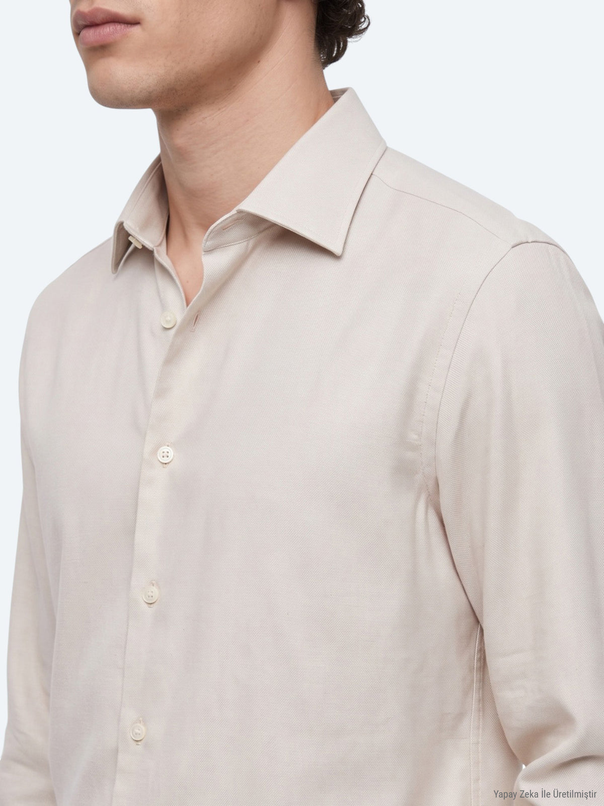 Ekru Regular Fit Uzun Dokuma Casual Gömlek