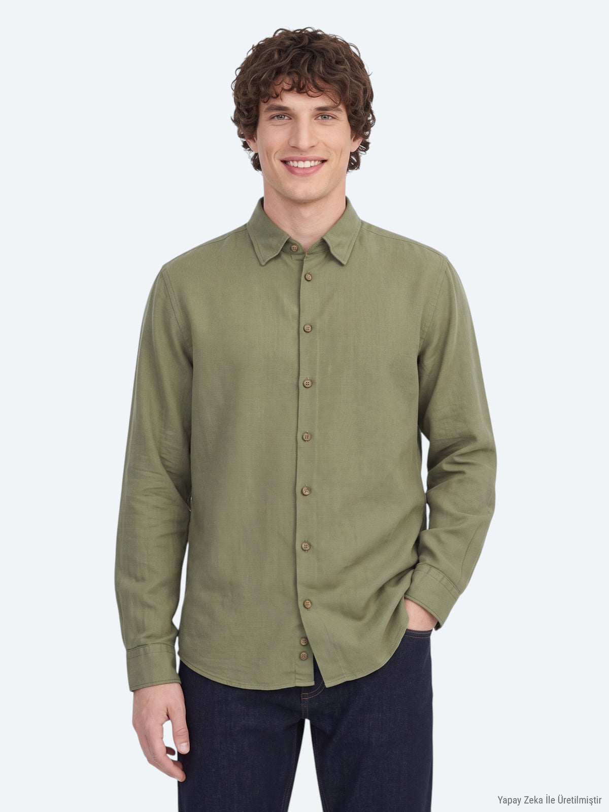 Haki Regular Fit Uzun Dokuma Casual Gömlek