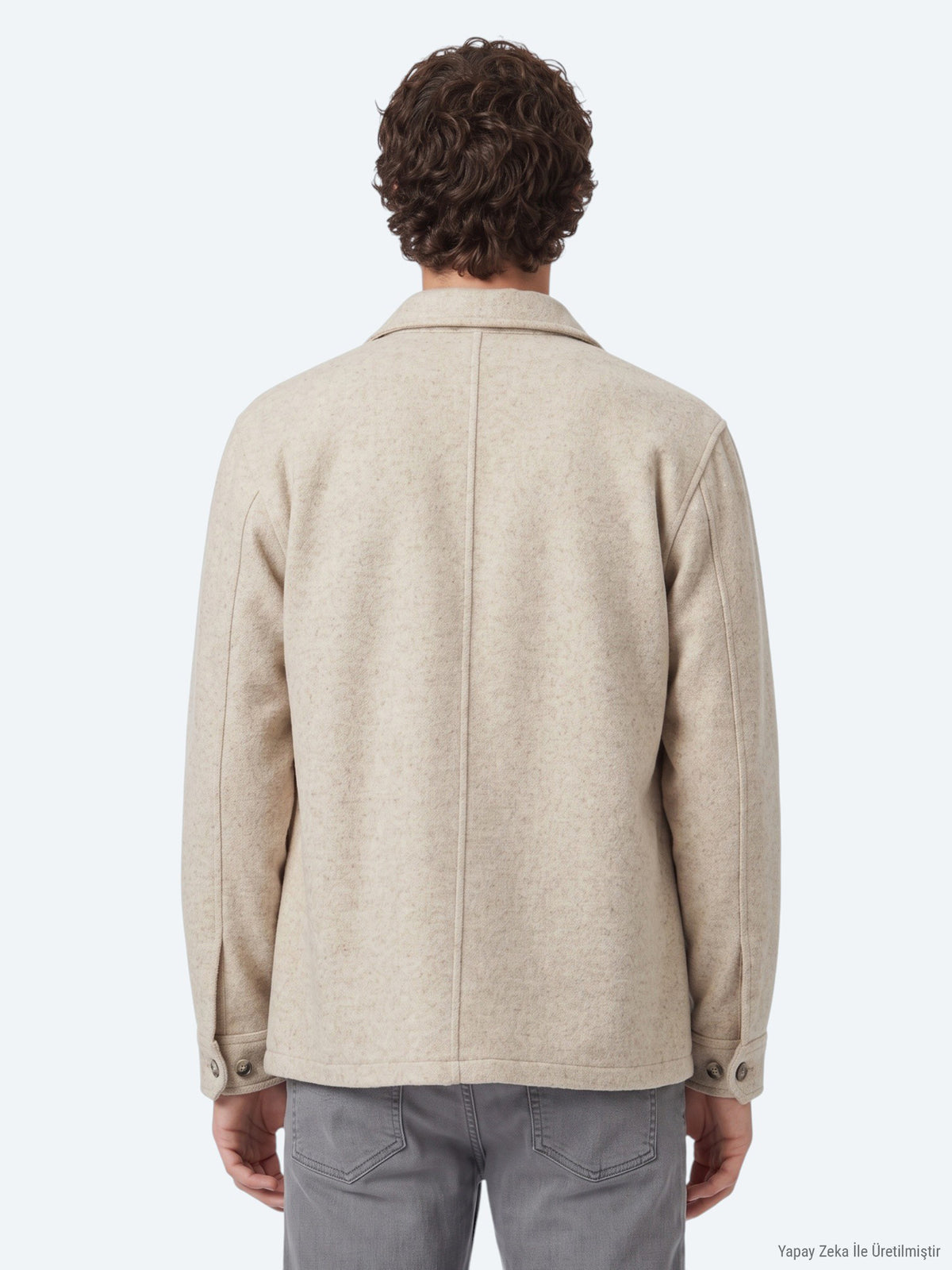 Bej Oversize Fit Uzun Dokuma Yün Karışımlı Overshirt