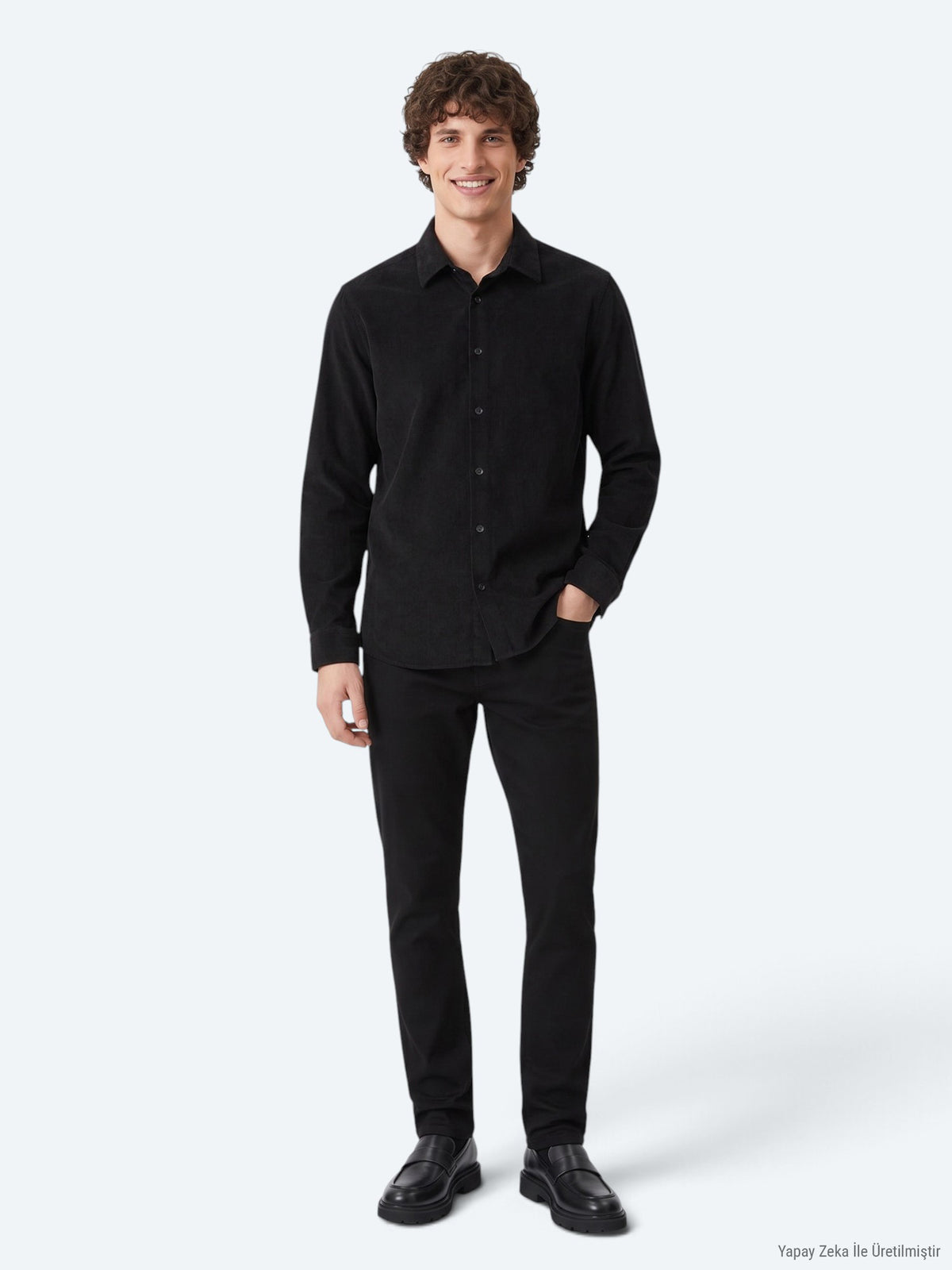 Siyah Çizgili Regular Fit Uzun Dokuma Kadife Casual %100 Pamuk Gömlek