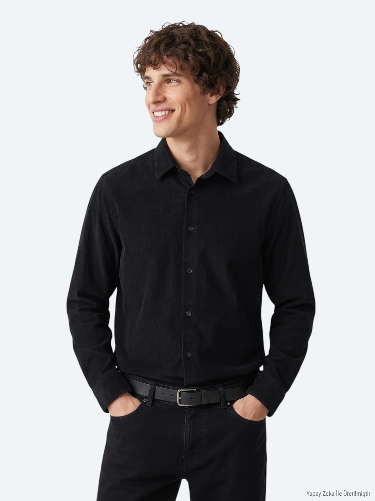 Siyah Çizgili Regular Fit Uzun Dokuma Kadife Casual %100 Pamuk Gömlek