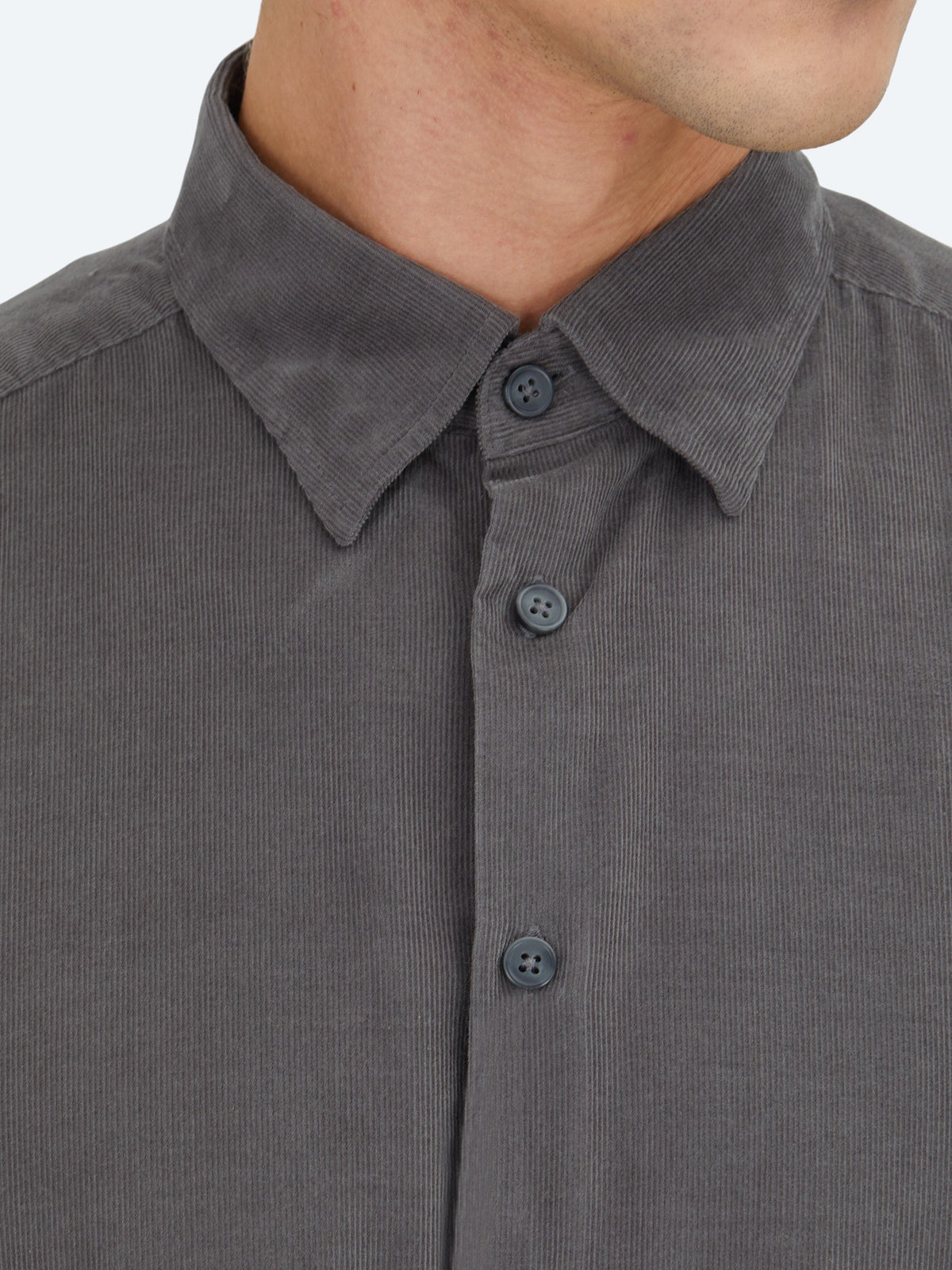 Gri Çizgili Regular Fit Uzun Dokuma Kadife Casual %100 Pamuk Gömlek