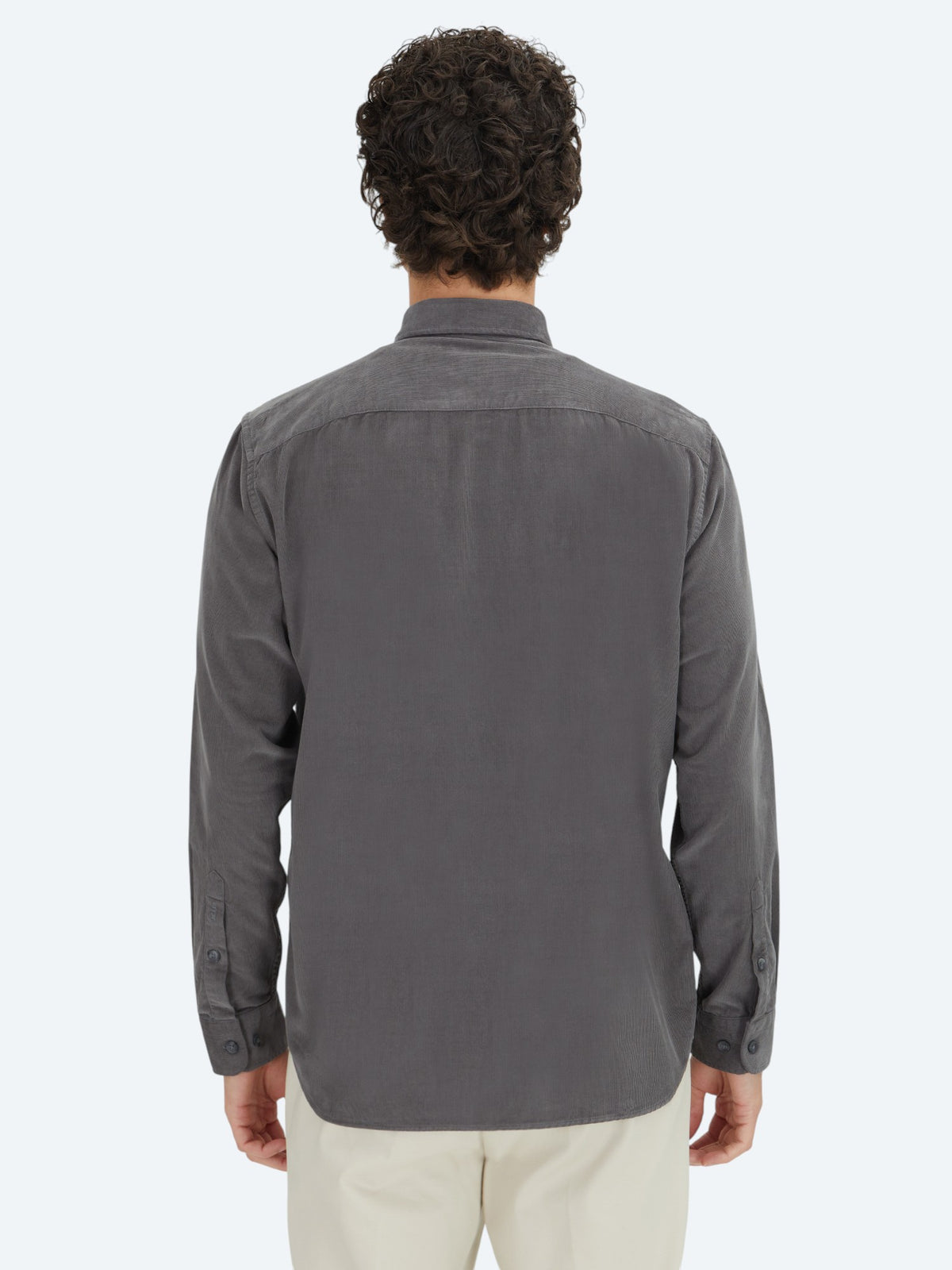 Gri Çizgili Regular Fit Uzun Dokuma Kadife Casual %100 Pamuk Gömlek