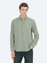 Mint Çizgili Regular Fit Uzun Dokuma Kadife Casual %100 Pamuk Gömlek