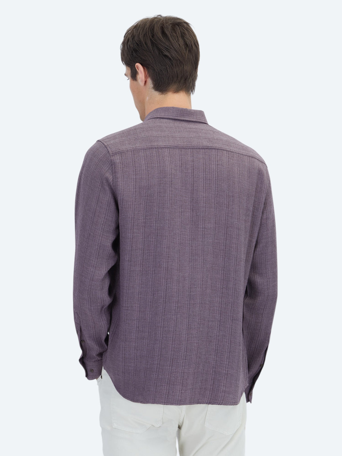 Mürdüm Çizgili Regular Fit Uzun Dokuma Casual Gömlek