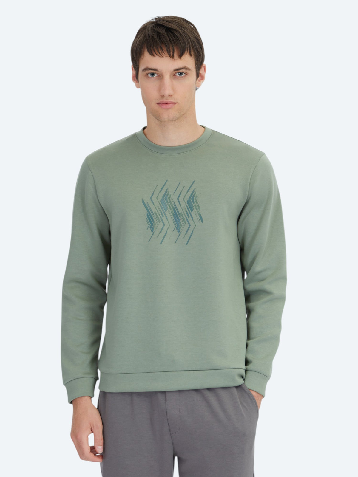Mint Bisiklet Yaka Desenli Sweatshırt