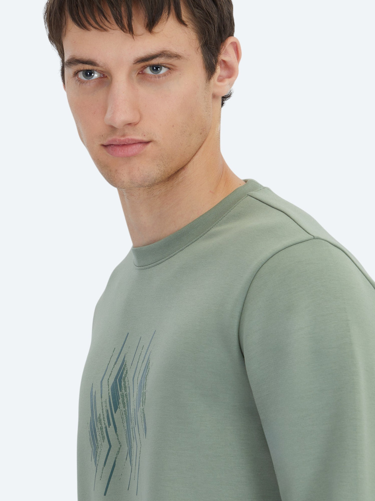 Mint Bisiklet Yaka Desenli Sweatshırt