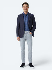 Lacivert Çizgili Modern Fit %100 Keten Ceket