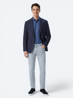 Lacivert Çizgili Modern Fit %100 Keten Ceket