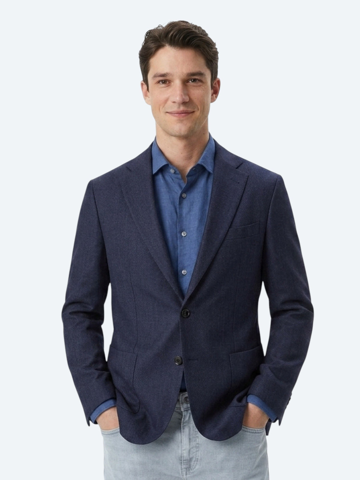 Lacivert Çizgili Modern Fit %100 Keten Ceket