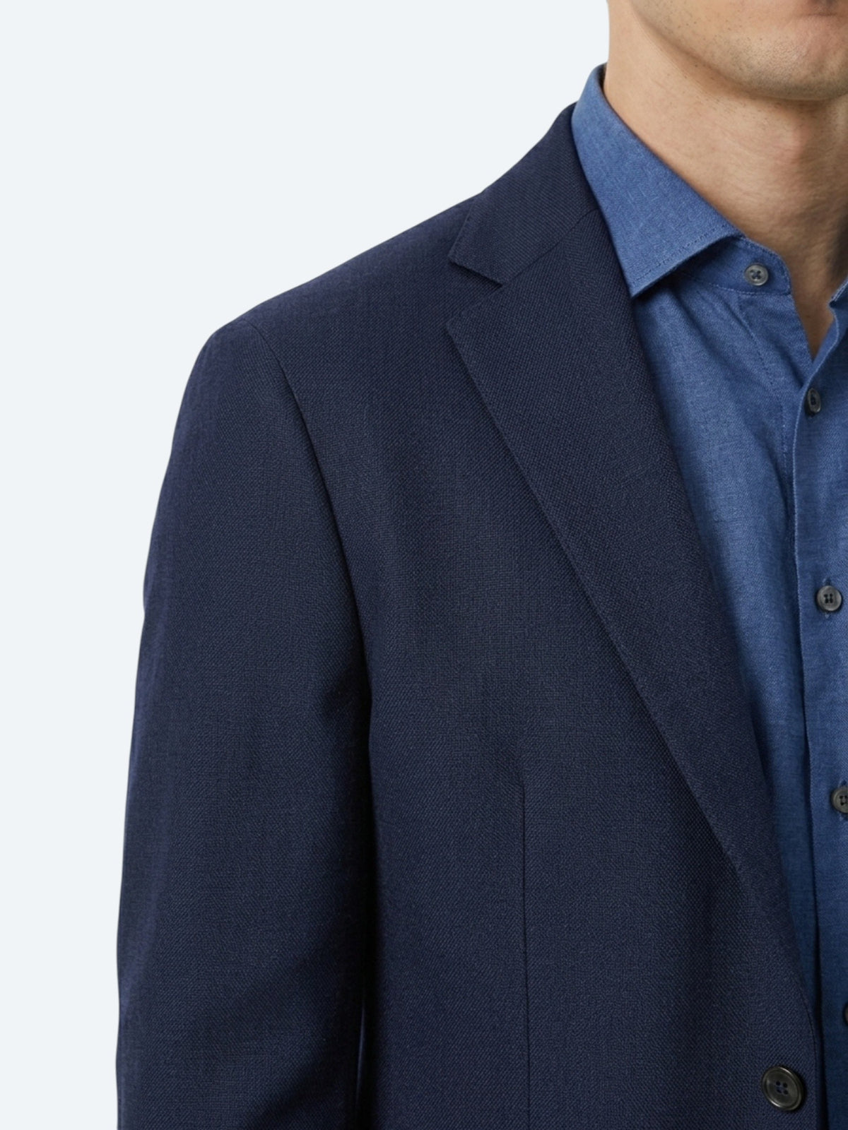 Lacivert Çizgili Modern Fit %100 Keten Ceket