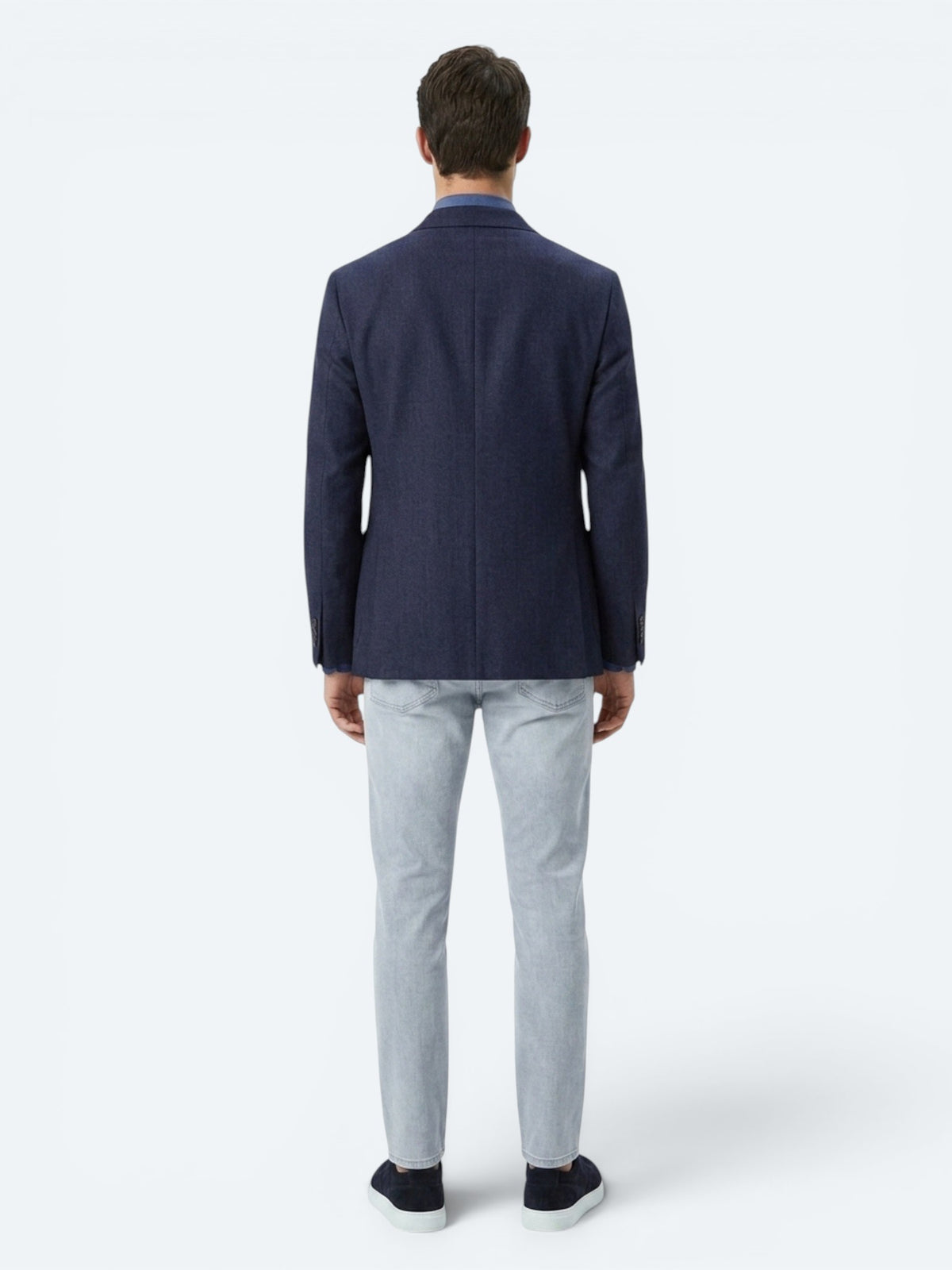 Lacivert Çizgili Modern Fit %100 Keten Ceket