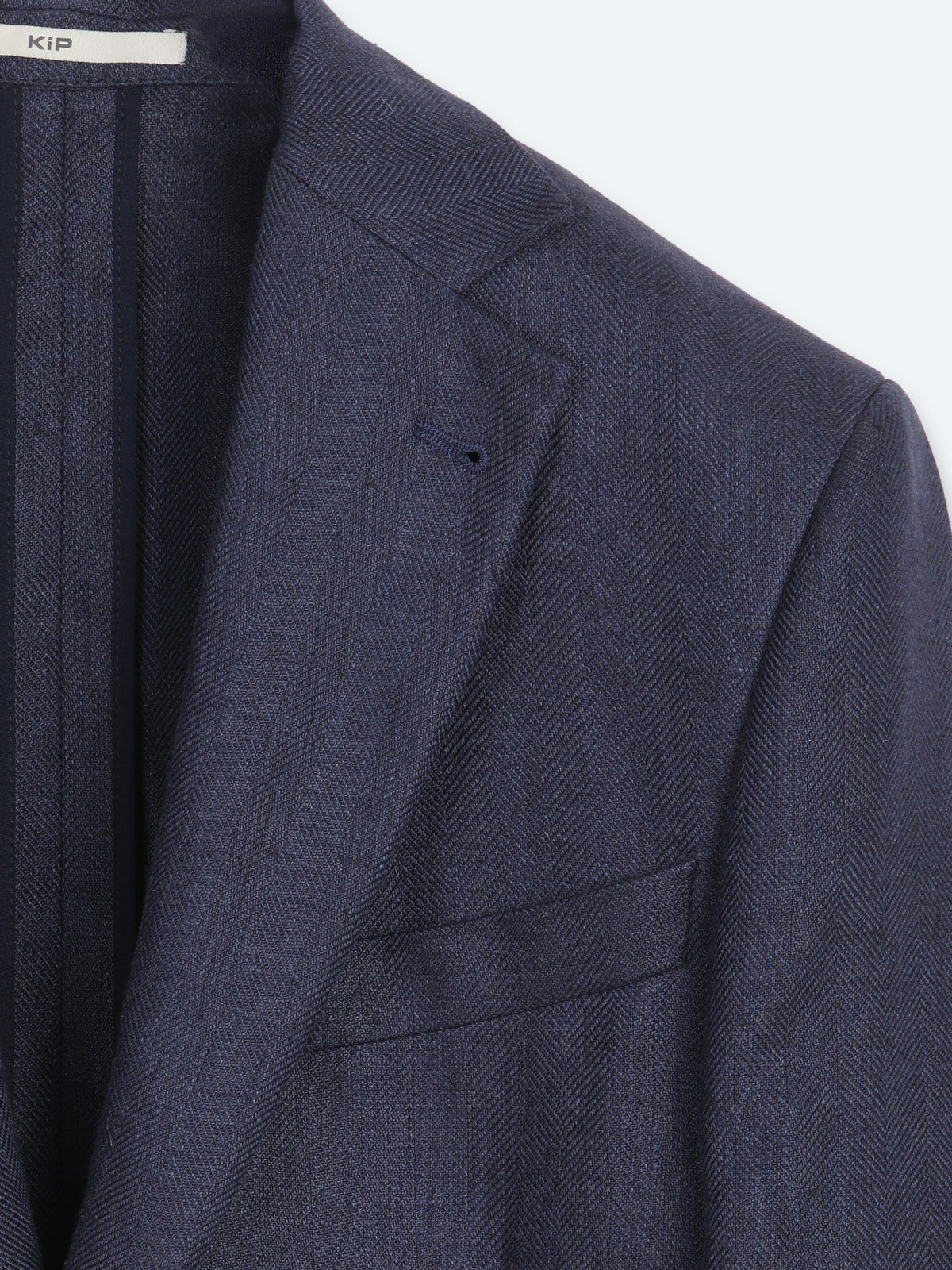 Lacivert Çizgili Modern Fit %100 Keten Ceket