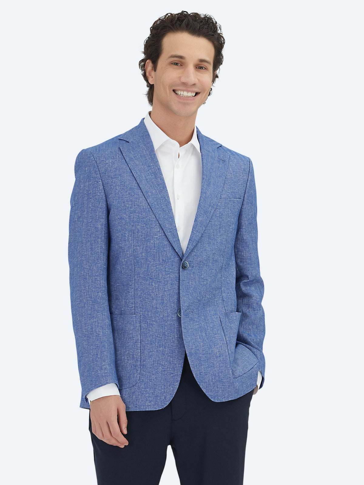 Mavi Çizgili Modern Fit Pamuk Karışımlı Ceket