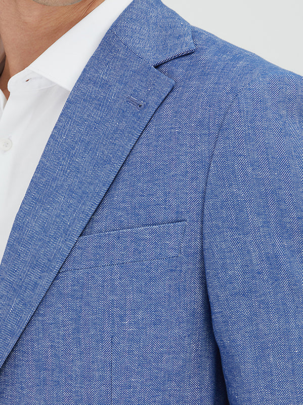 Mavi Çizgili Modern Fit Pamuk Karışımlı Ceket