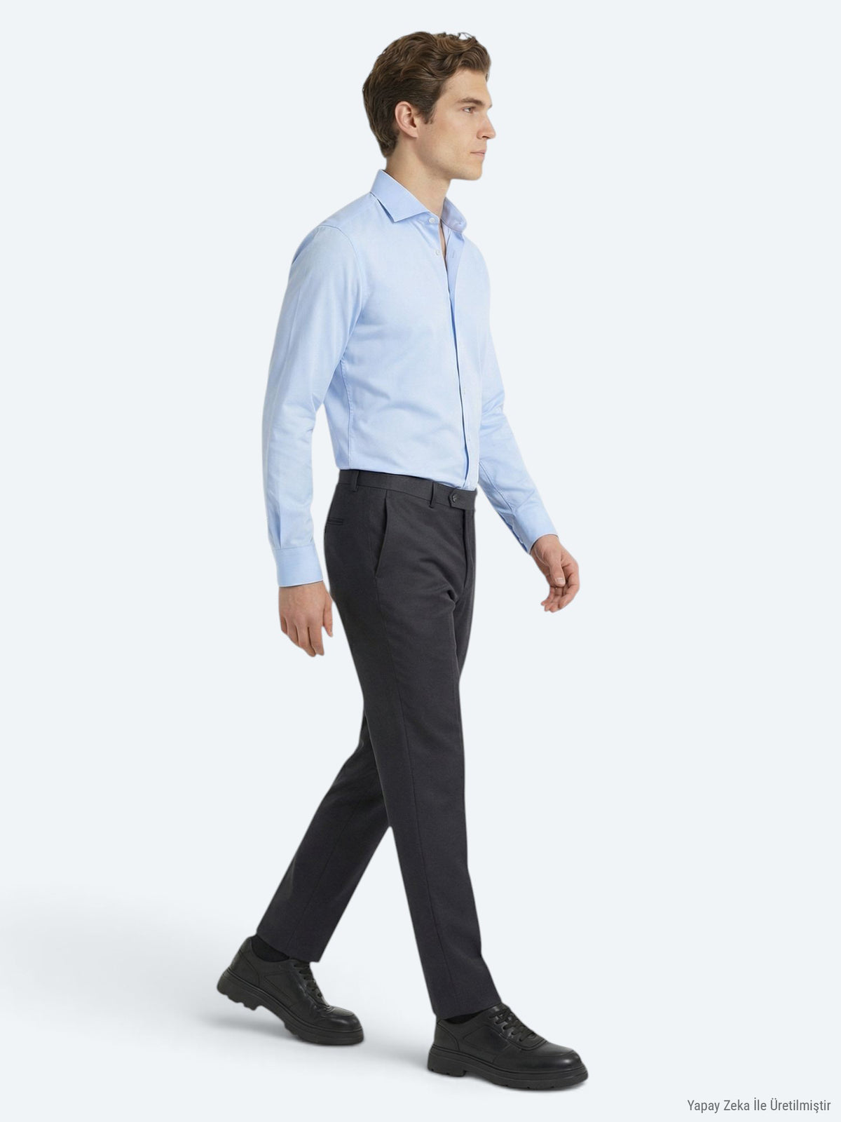 Antrasit Dokuma Fitted Fit Klasik Yün Karışımlı Pantolon