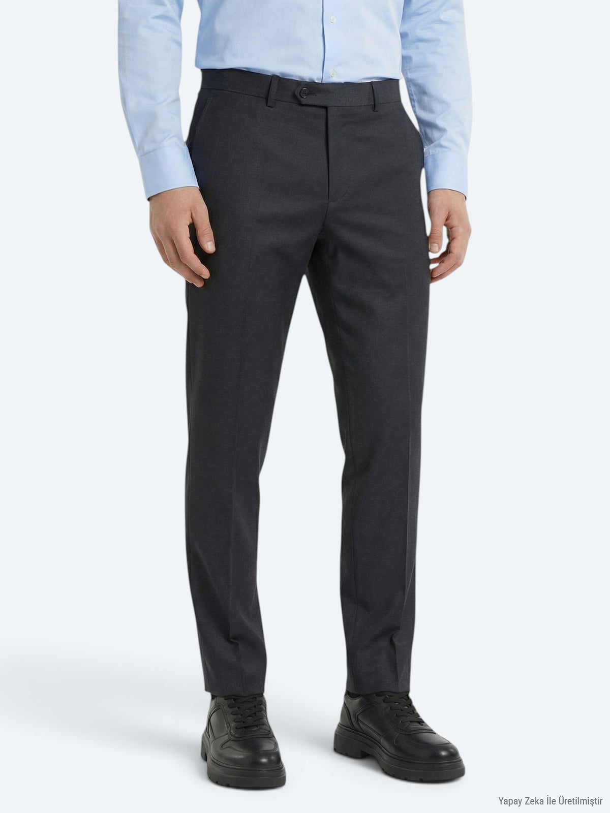 Antrasit Dokuma Fitted Fit Klasik Yün Karışımlı Pantolon