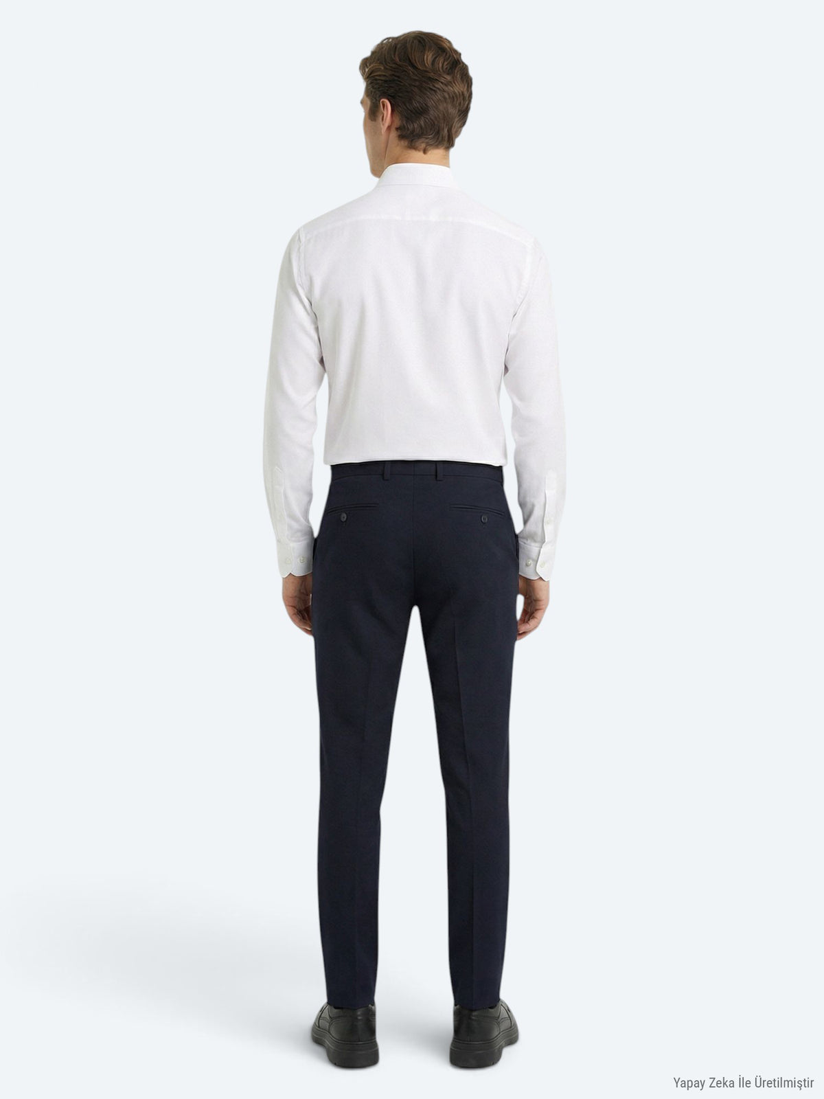 Lacivert Dokuma Fitted Fit Klasik Yün Karışımlı Pantolon