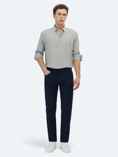 Lacivert Dokuma Slim Fit Casual Pamuk Karışımlı Pantolon