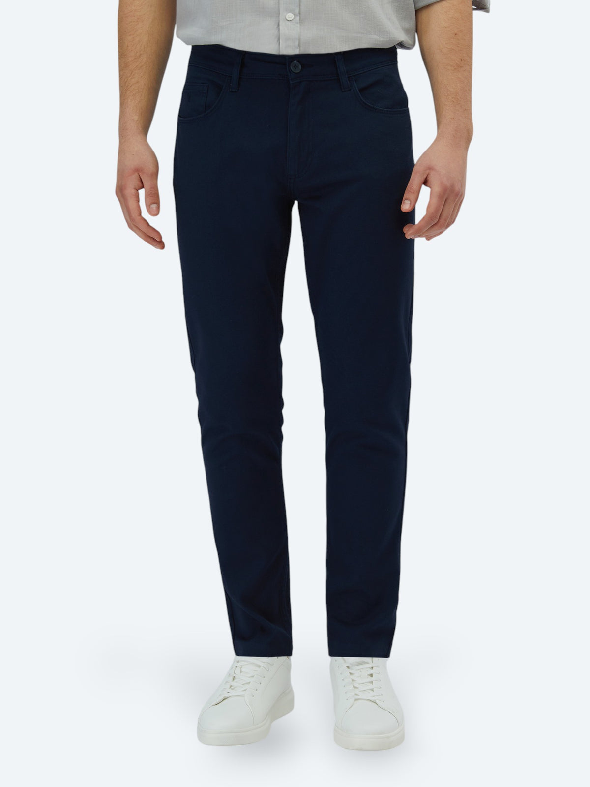 Lacivert Dokuma Slim Fit Casual Pamuk Karışımlı Pantolon