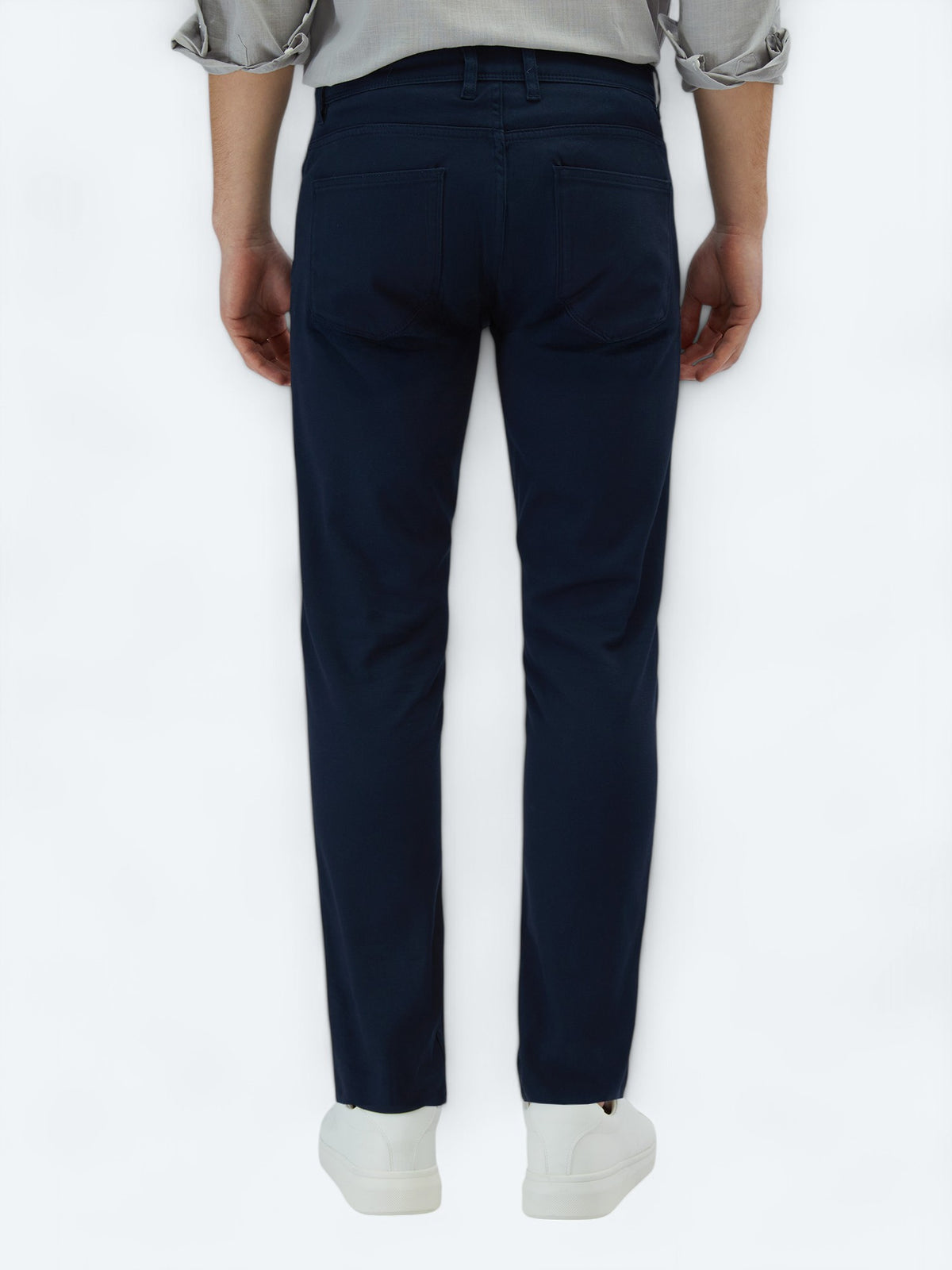Lacivert Dokuma Slim Fit Casual Pamuk Karışımlı Pantolon