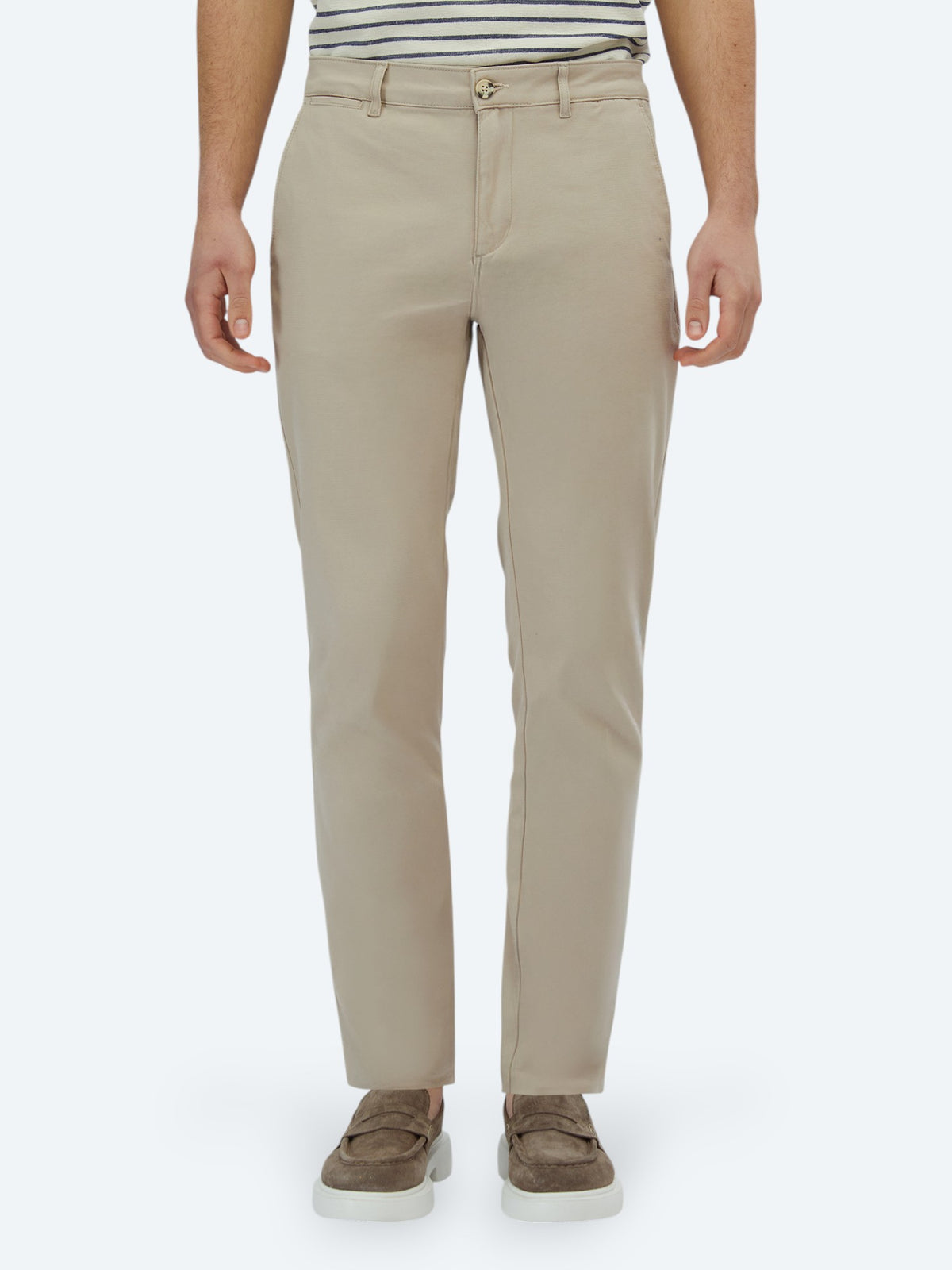 Bej Dokuma Regular Fit Casual Pamuk Karışımlı Pantolon