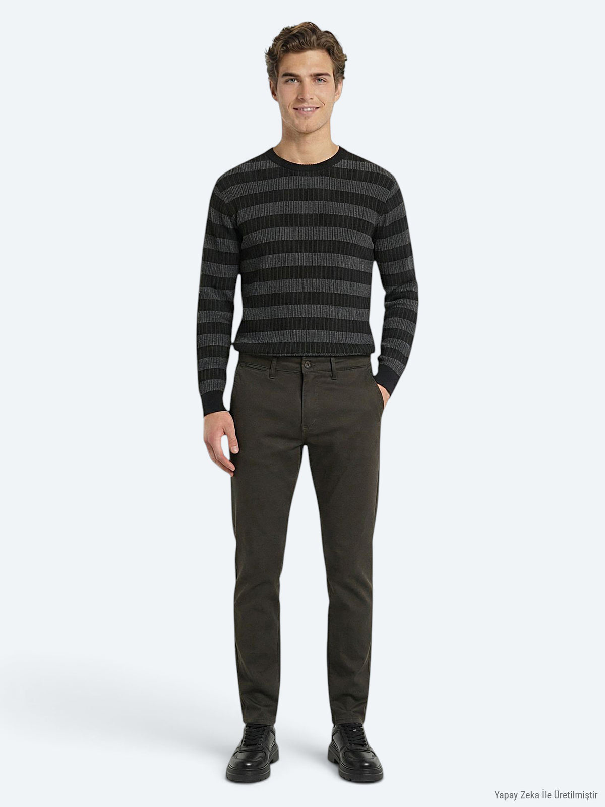 Haki Düz Dokuma Regular Fit Casual Pamuk Karışımlı Pantolon