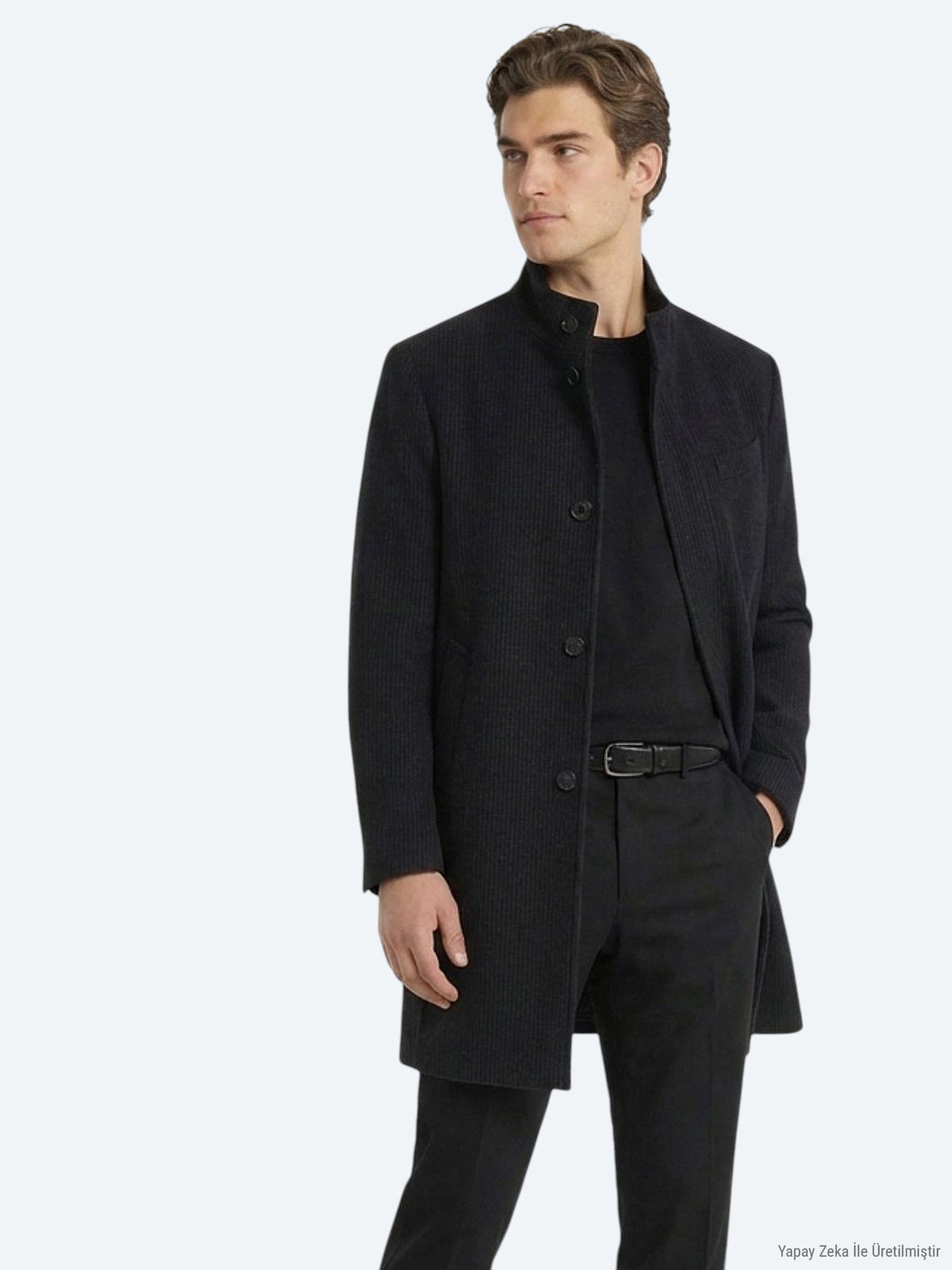 Lacivert Regular Fit Kelebek Yaka Klasik Dokuma Palto