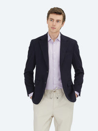 Lacivert Düz Modern Fit Yün Karışımlı Ceket