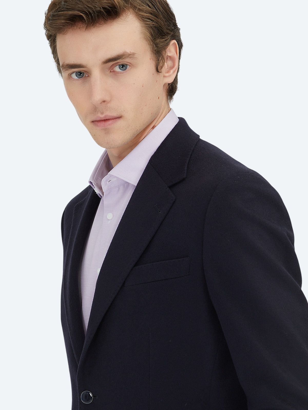 Lacivert Düz Modern Fit Yün Karışımlı Ceket