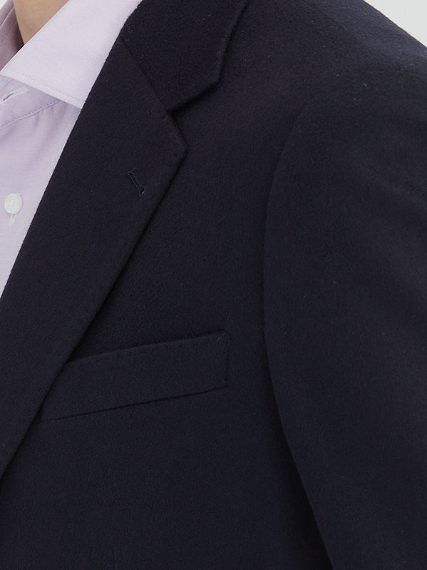 Lacivert Düz Modern Fit Yün Karışımlı Ceket